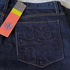 TODAY ONLY TORY BURCH SKINNY CROPPED JEANS , monogrammed pockets.
